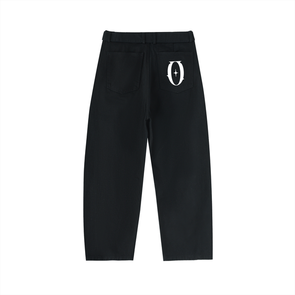 Twisted-Seam Belted Curved-Blade Pants
