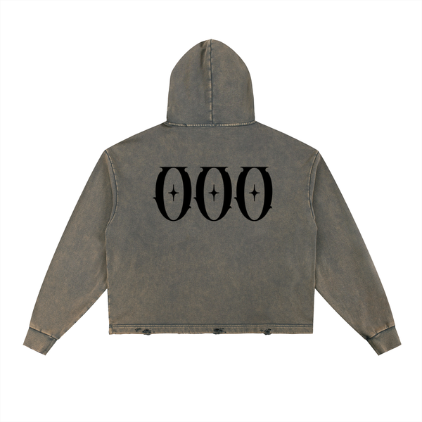 Vintage Washed Frayed-Hem Hoodie
